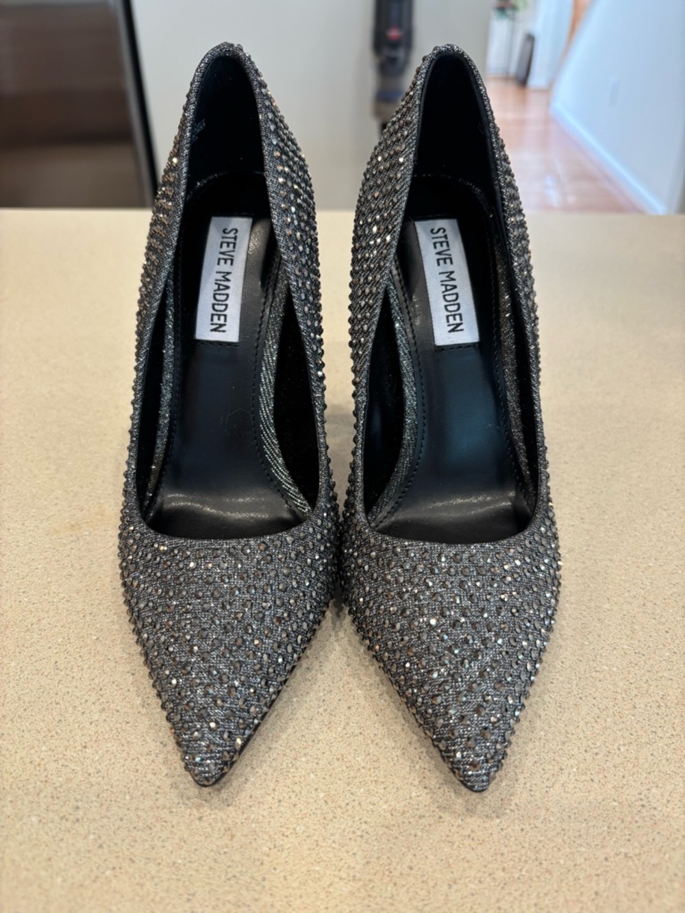 Steve Madden Crystal Embellished Pointed Toe Pumps - Gunmetal Sparkle